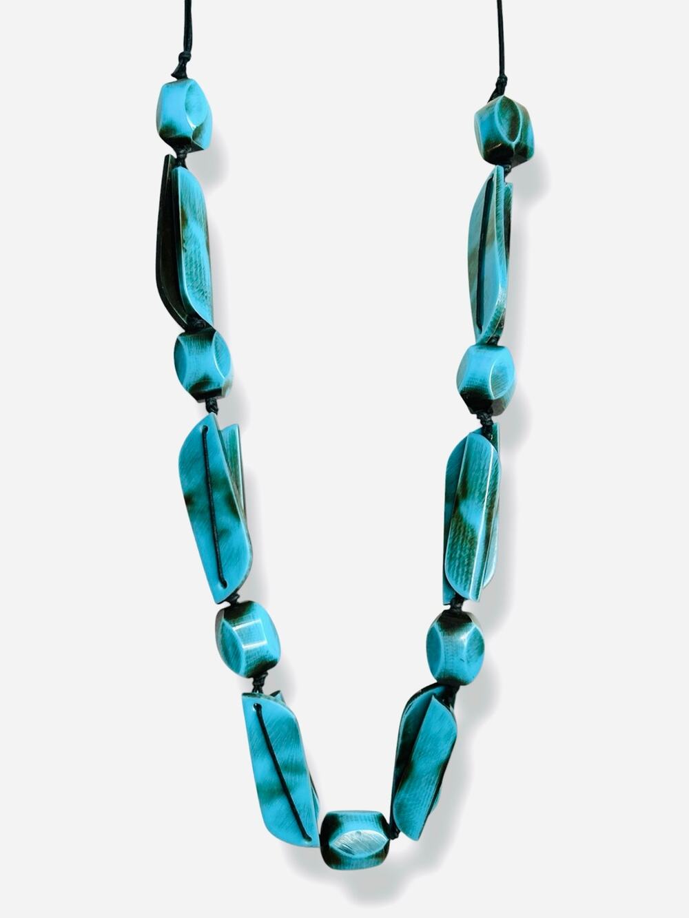 Chunky Teal Blue Ombre Statement Necklace Geometric Resin Acrylic Beads Boho
Art